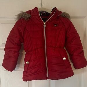 Tommy Hilfiger Red Quilted Jacket with Faux Fur Trim